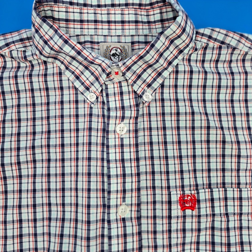 Cinch Boys XXL‎ 16-18 Plaid Long Sleeve Button Down Shirt Navy Red MTW7060207